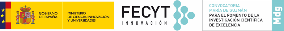 Logos Ministerio de Ciencia, Innovación y Universidades y FECYT Innovación. Convocatoria María de Guzman para el Fomento de la Investigación Científica de Excelencia